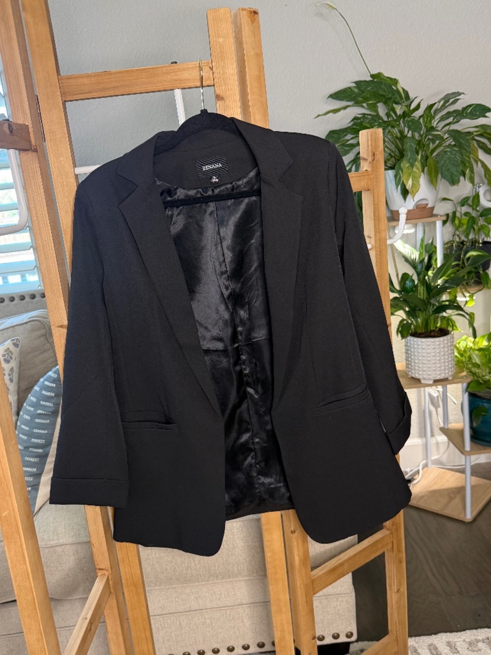 Zenana Black Open Front Blazer | 3/4 Sleeve Career Jacket | Size Small